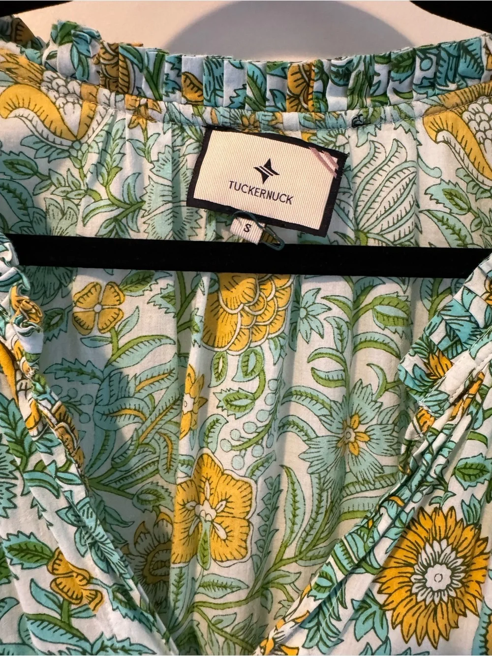 Tuckernuck Turquoise & Yellow Floral Tiered Midi Dress | S - Picture 4 of 5